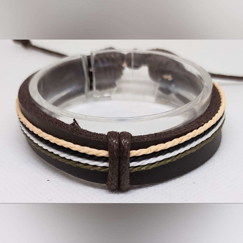 Men's bracelet leather layered brown new e69‎